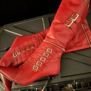 Bronx and Banco Red Heeled Boots with Buckles